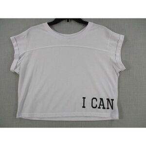 ATHLETIC COLLECTION White Motivational Graphic Crop Top T Shirt Womens Size M
